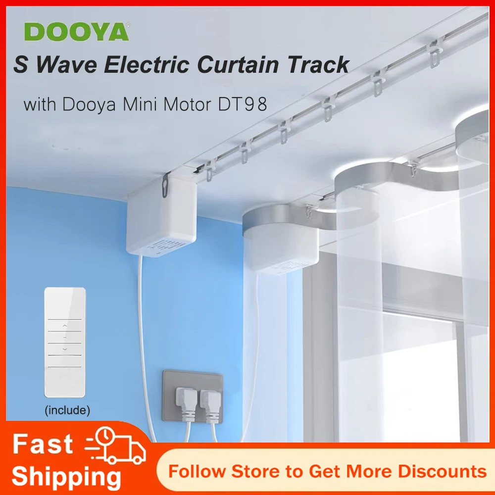 Dooya DT98 mini Curtain Motor Track S Wave Folding Curtains Set Hidden Customized Curtain Rail Ripple Fold Curtains Rod S Tape