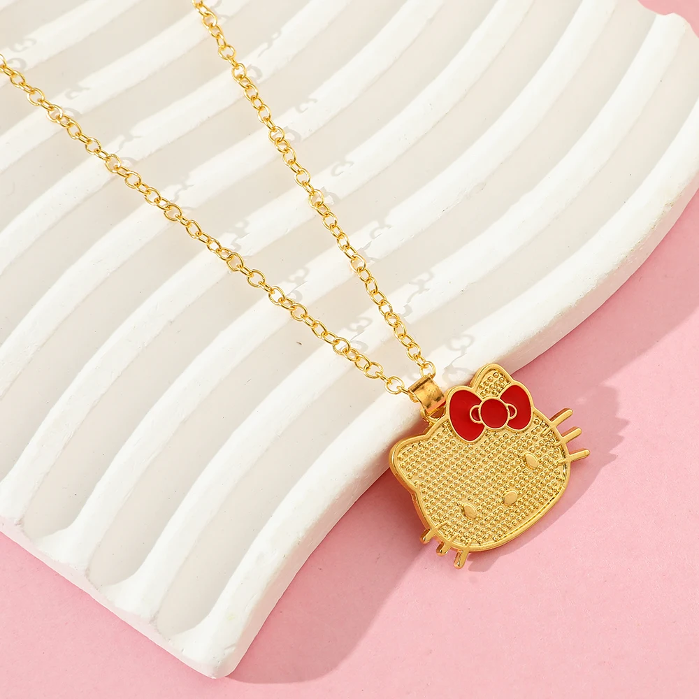 سانريو مرحبا كيتي قلادة الكرتون الشكل KT القط قلادة حديدية قلادة Kawaii مجوهرات اكسسوارات هدايا