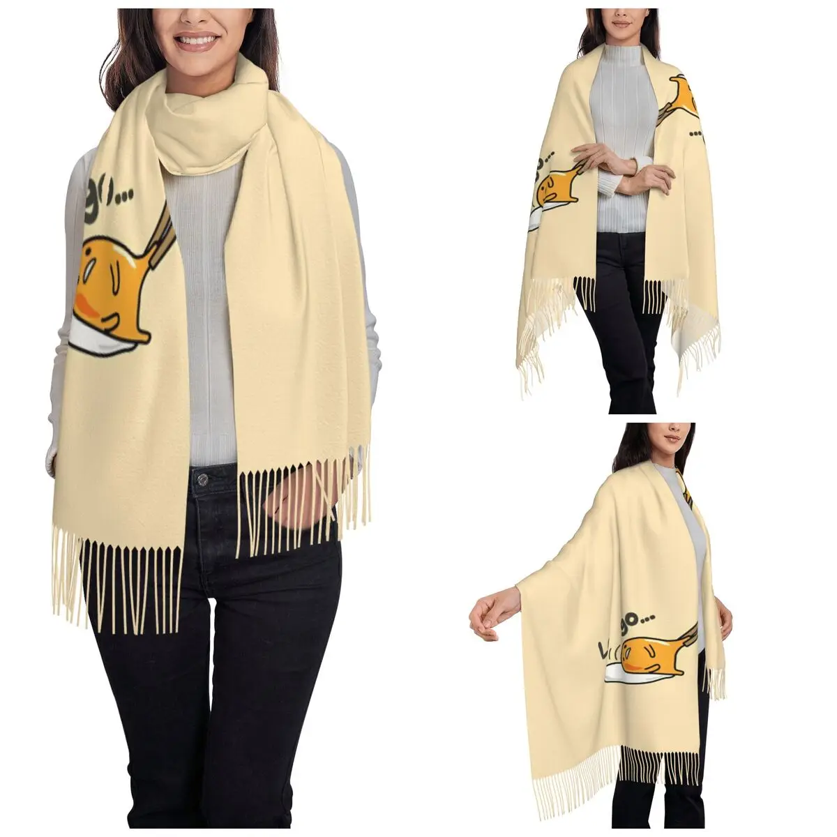 Womens Scarf with Tassel Gudetama Chopsticks Large Winter Warm Shawl Wrap Gifts Cashmere Scarf