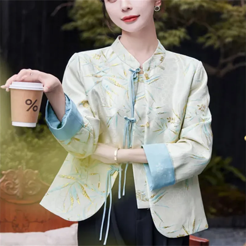 Retro Coats Women Short Jacket Top Frog Coat Chinese Style Woman Clothes Coat Thin Outwear Classic Coat Female Vintage Blazer