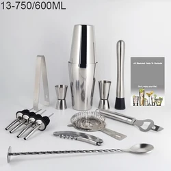 13Pcs Bartender Kit Cocktail Shaker Mixer Bar Tools 750/600ml Shakers With Cocktail Recipe Pourer Jigger