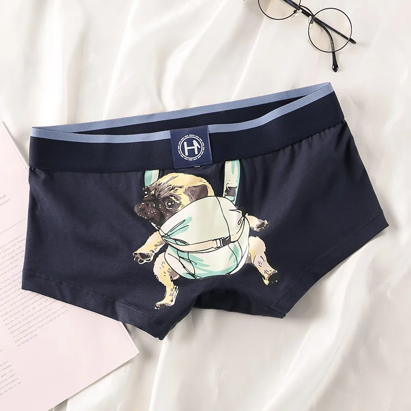 Men Trunks U Convex Pouch Panties Cute Dogs Printed Slip Homme Breathable Wide Waistand Fashion Modal Boxer Calzoncillos