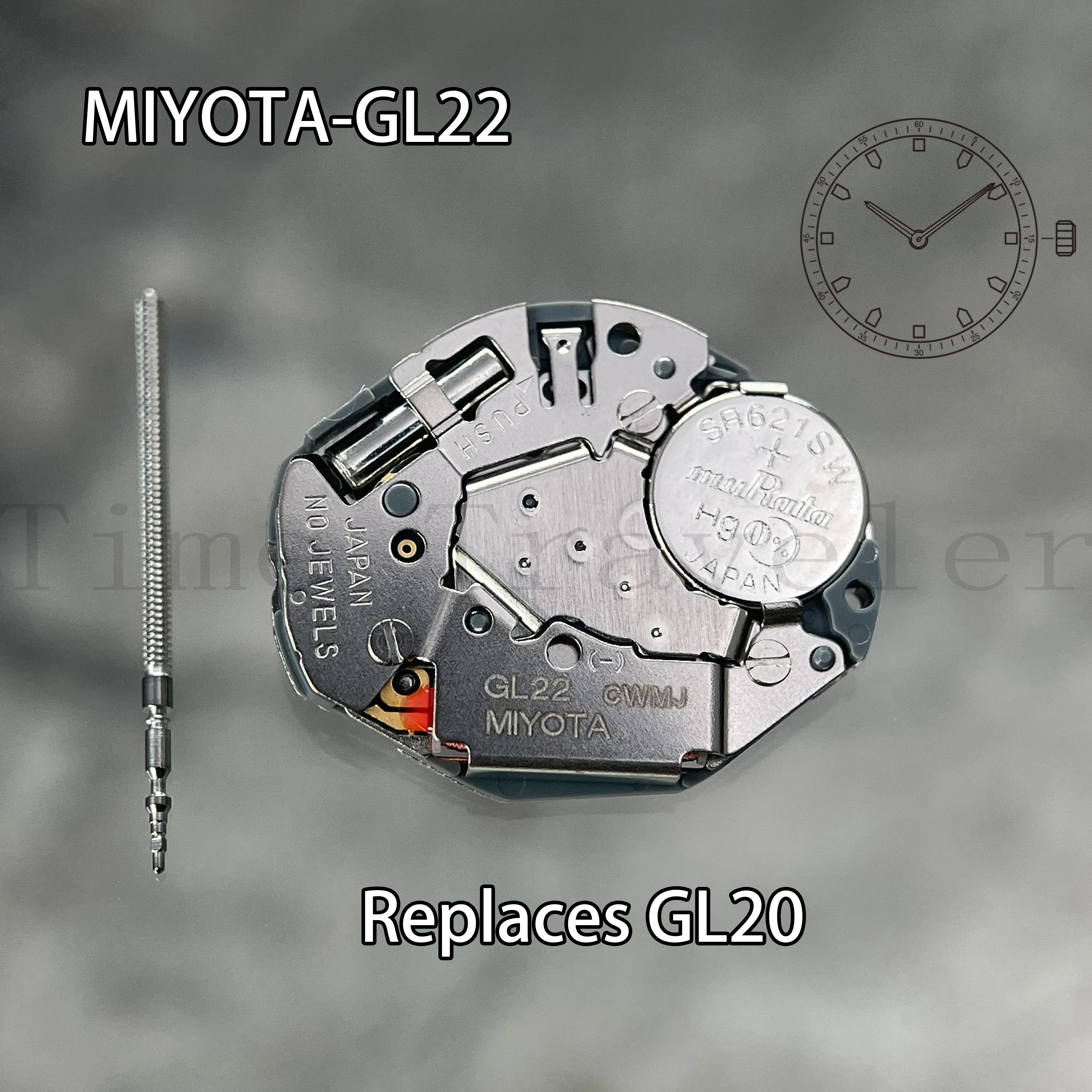 GL22 Movement Miyota GL22 Movement 2 Hand Quartz Watch Movement GL22 Replaces GL20 Overall Height 3.4mm