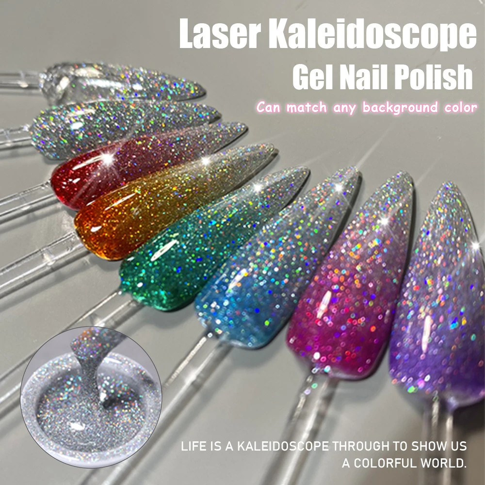 Vendeeni 10g laser glitter gel unha polonês semi permanente uv led embeber fora gel verniz flash gel laca pode combinar com qualquer cor base