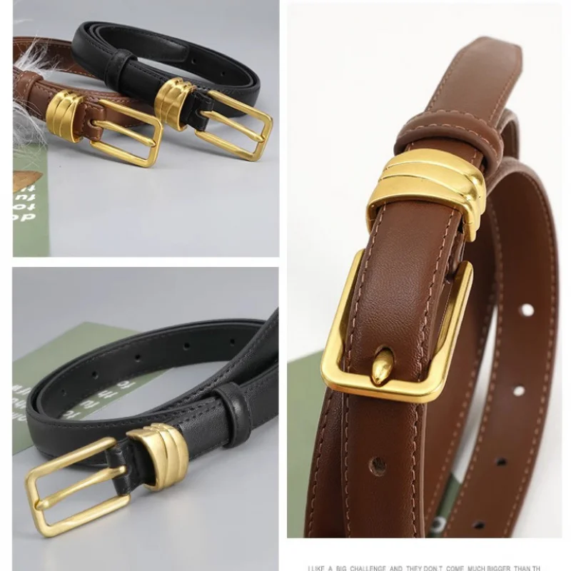 New Women's Trendy Belt Female Square Buckle Genuine Leather Thin Belt Fashion Versatile Decorative Dress Belt