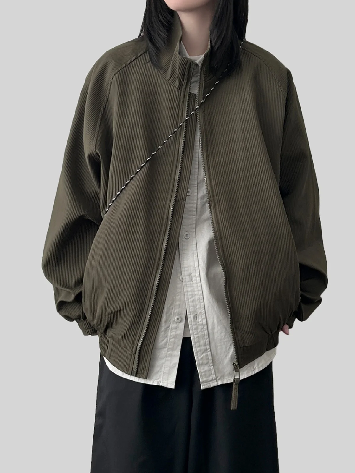 الربيع محايد القهوة اللون العمودي المشارب Jaet المرأة عادية فضفاض الوقوف طوق ort ملابس خارجية العصرية تناسب جميع الفصول