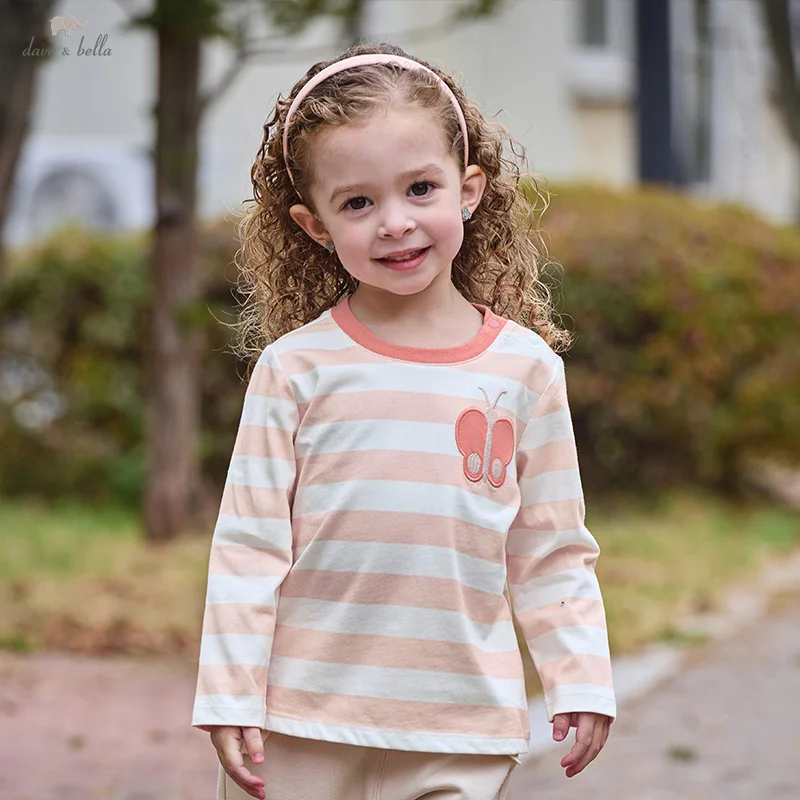 Dave Bella Children Striped T-shirt 2025 Spring Fashion Boys Girls Baby Pure Cotton Bottom Shirt Tops Antibacterial DB1250708