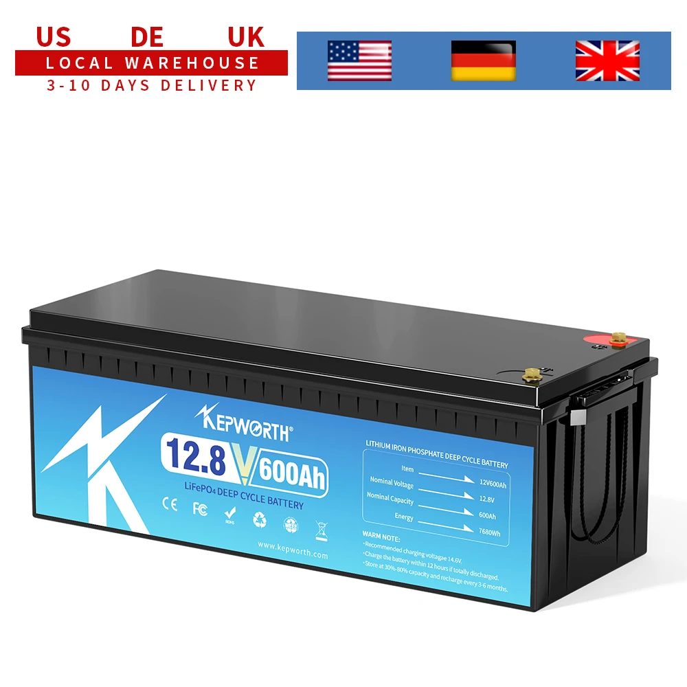 KEPWORTH Nova bateria 12V 600Ah LiFePO4 integrada em 200A BMS com ciclos profundos, para barco, rv, solar, aplicações fora da rede