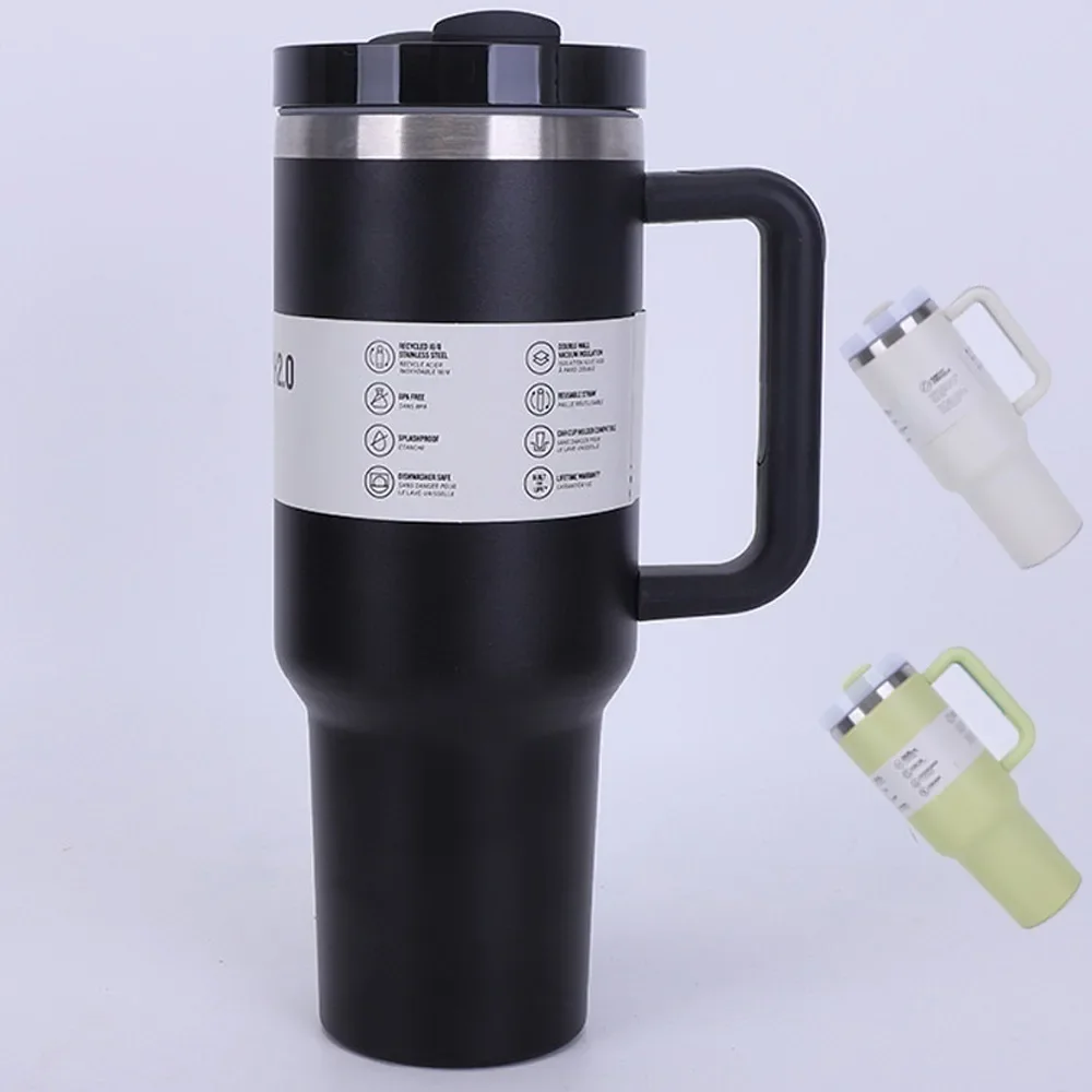 

40 Oz / 1200 Insulated Mug with Handle and Straw, Stainless Steel Tumbler with Spill-proof Lid for Hot or Cold Drinks