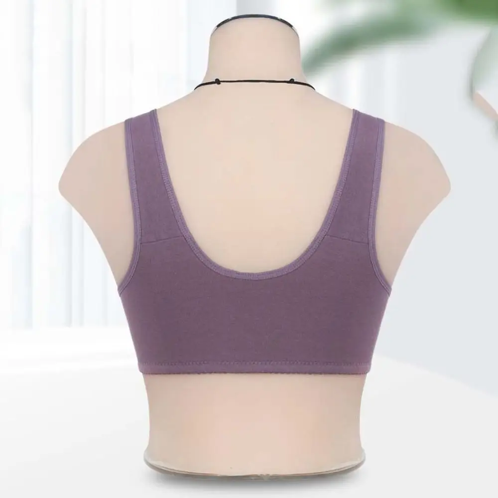 Fashion Cotton Bras for Elderly Widen Band Breathable Front Close Button Bras Lace Flower Vest Push UP Underwear Seniors