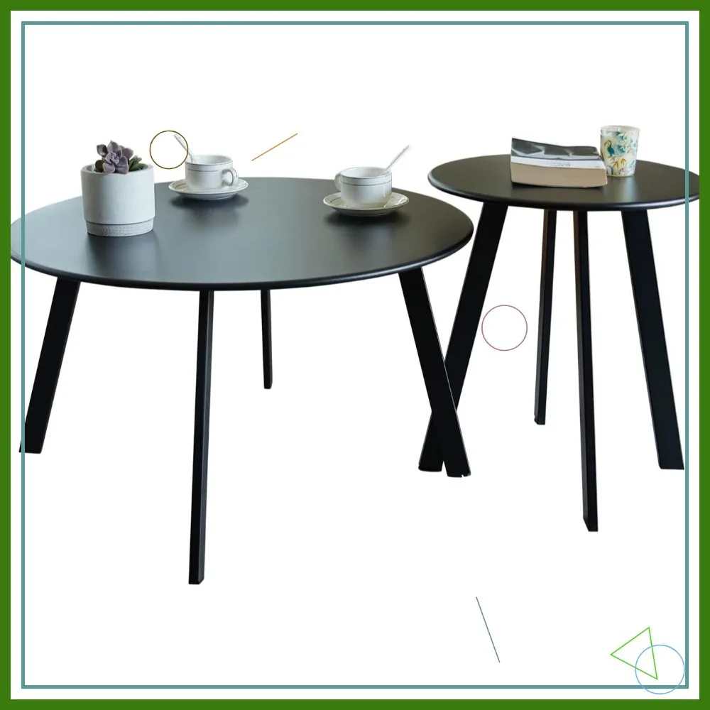 

2-Piece Round Nesting Coffee Table Set, Weather Resistant for Indoor Outdoor Use in Living Room Balcony Office