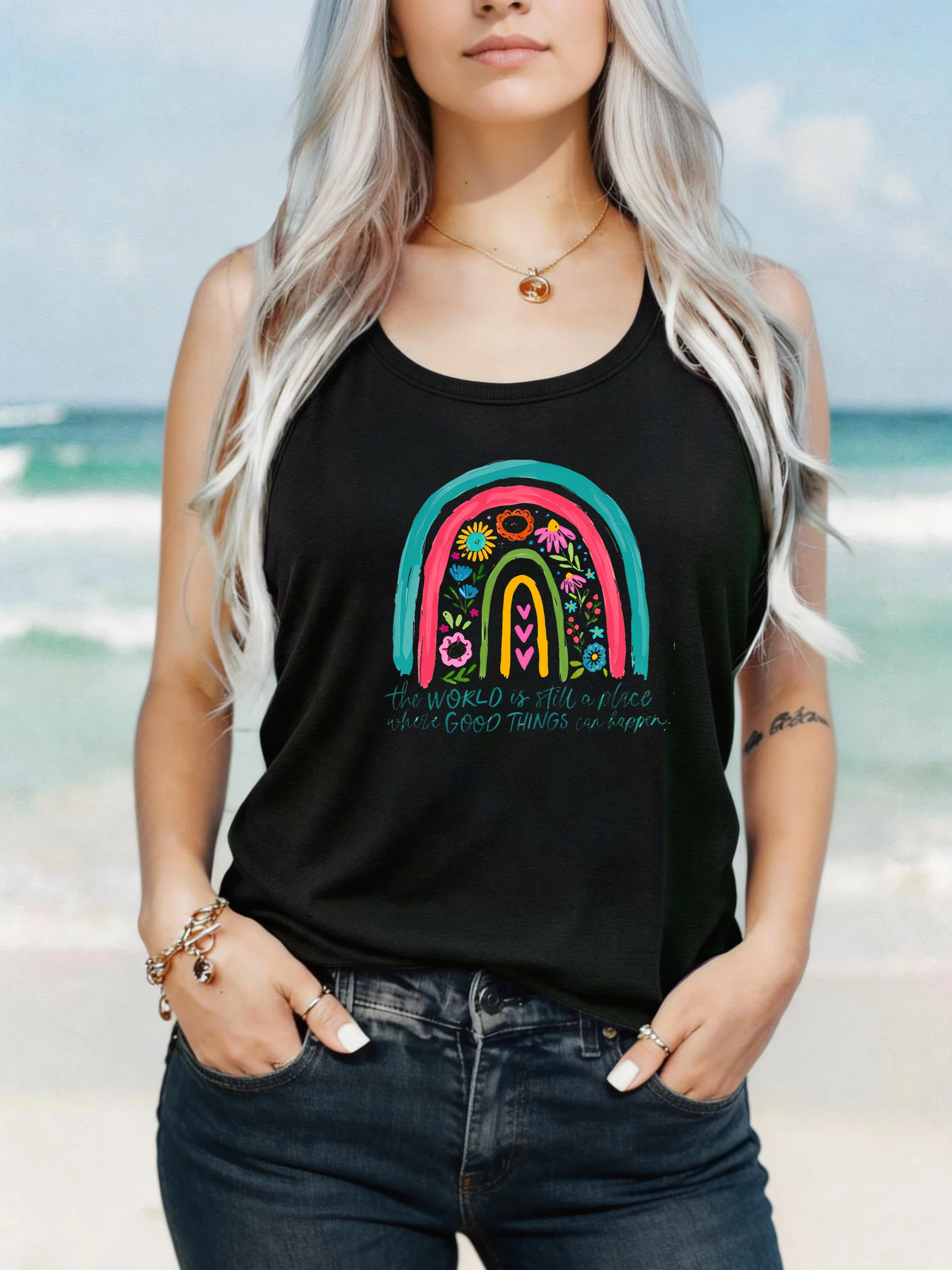 

Loose Fit Printed Pocket T-Shirt for Women with Ribbed Collar round Neck 1-8XL plus Size Comfortable Casual Vest
