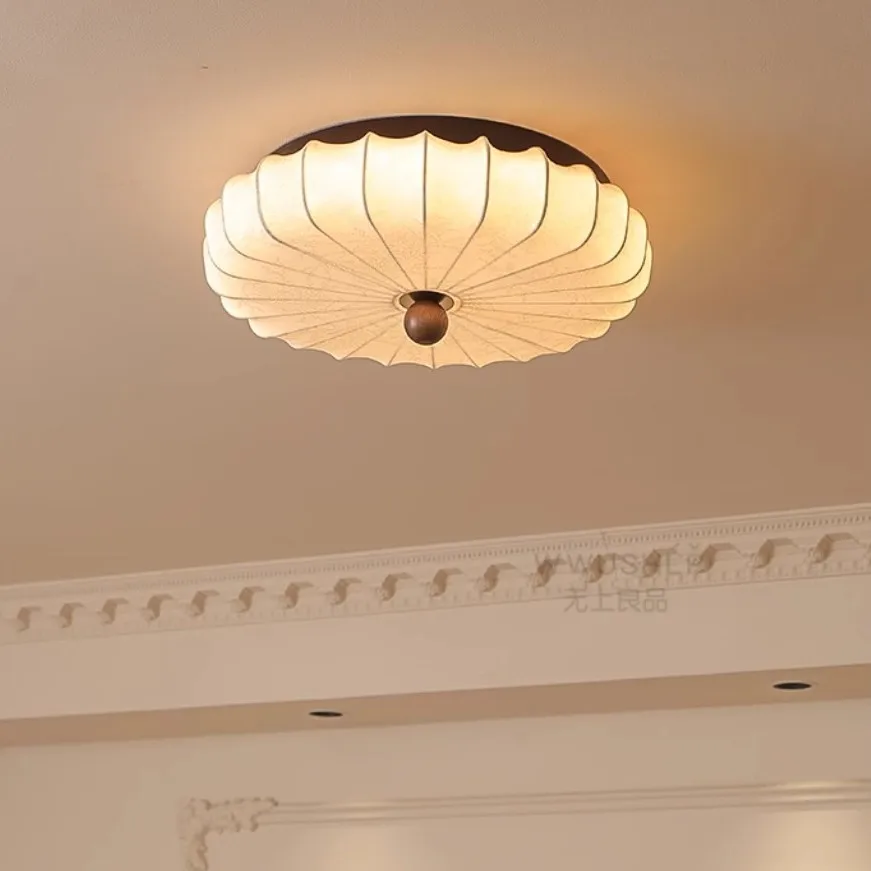 Wabi Sansan wind walnut ceiling light living room solid wood ultra-thin ceiling light