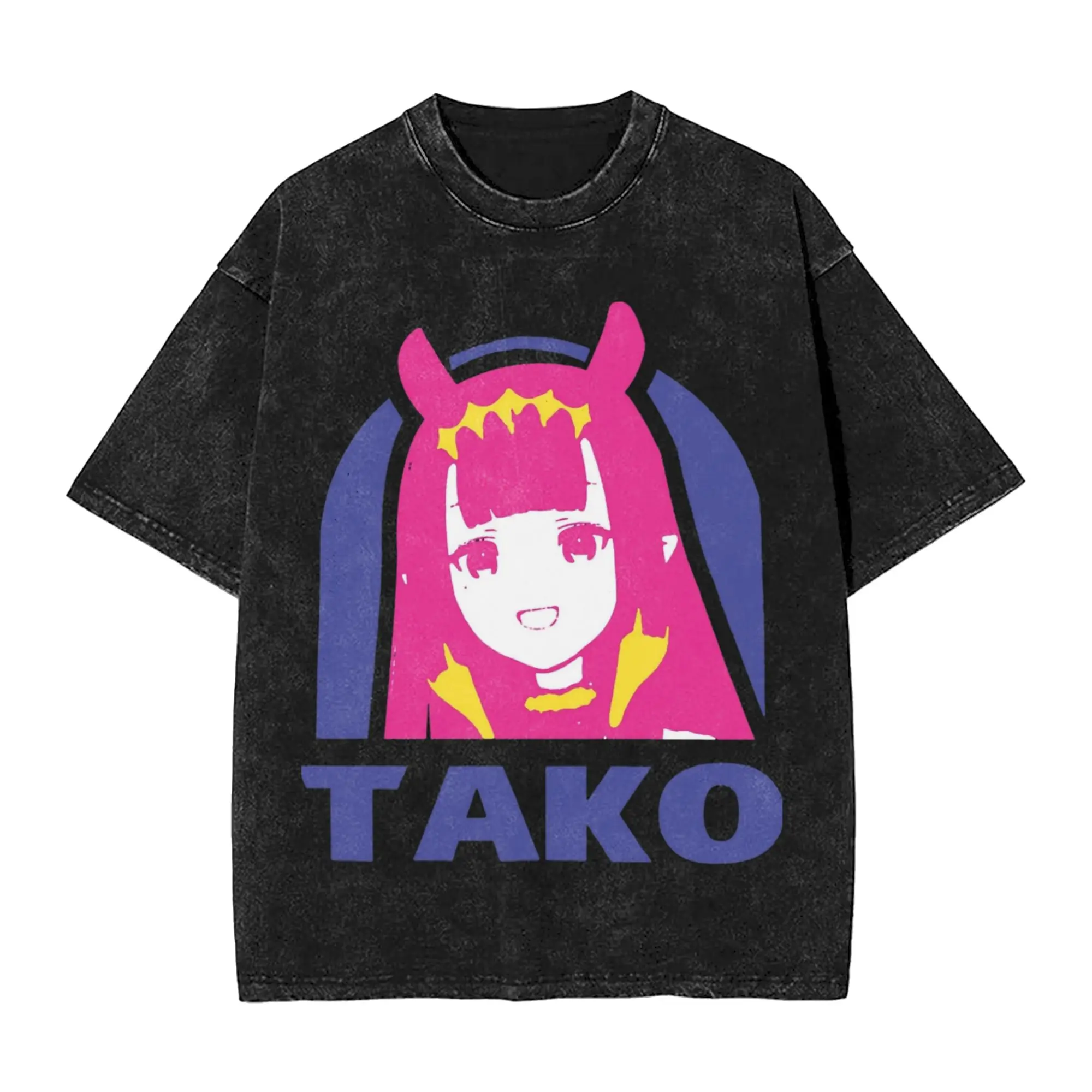 Camiseta creativa Hololive EN Ina TAKO BELL para hombre, camiseta 100% de algodón lavada con cuello redondo, camiseta de manga corta, camisetas de regalo