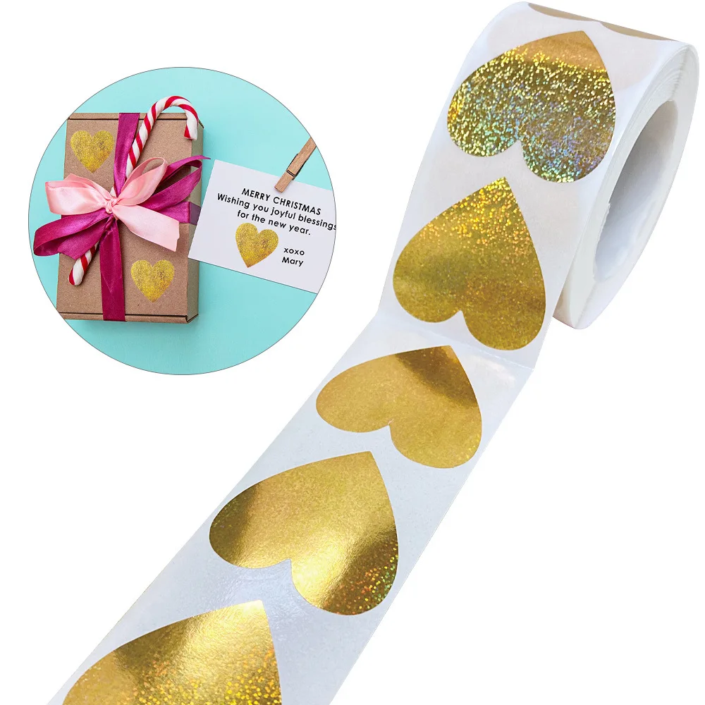 

250Pcs 3.8Cm/1.5In Gold Glitter Heart Decorative Label Stickers, Packaging Box Decoration Stickers, Business Product Packaging Stickers, Gift Box Decoration Stickers, Party Gift Decoration Stickers, Envelope Sealing Decoration Stickers
