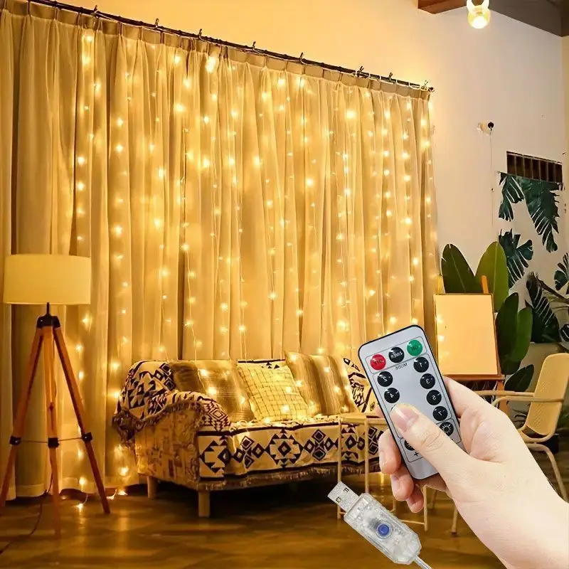 USB LED Curtain String Lights Hanging Window Lights With Remote Connectable Festival Decor Fairy Lights Bedroom Outdoor Decor