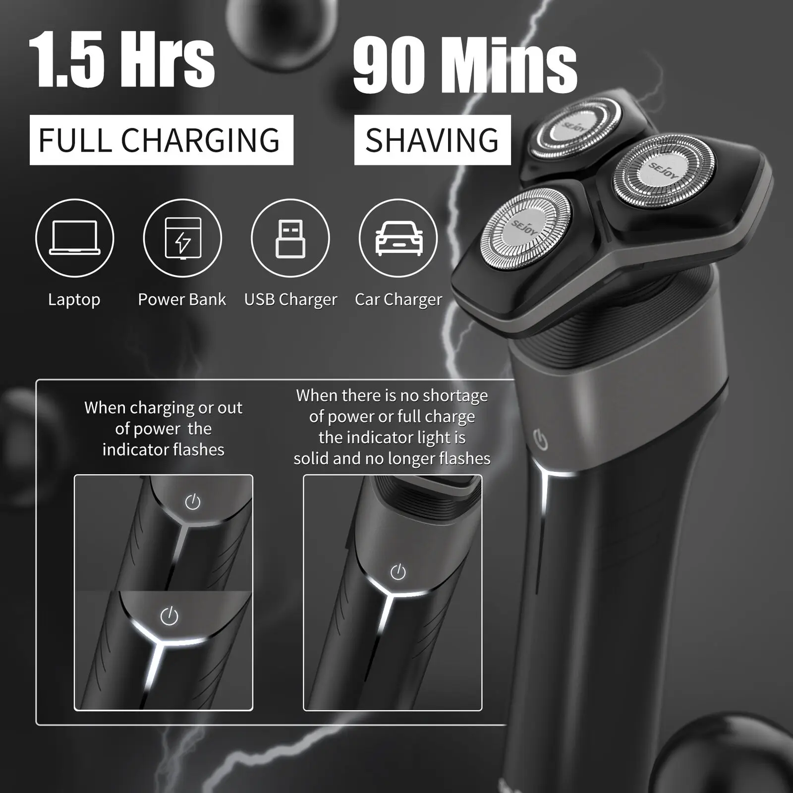 Sejoy 5in1 Electric Shaver For Men Ipx7 Waterproof Rotary Smart Sensing Beard Trimmer Travel And Home Use Men\'s Electric Shaver