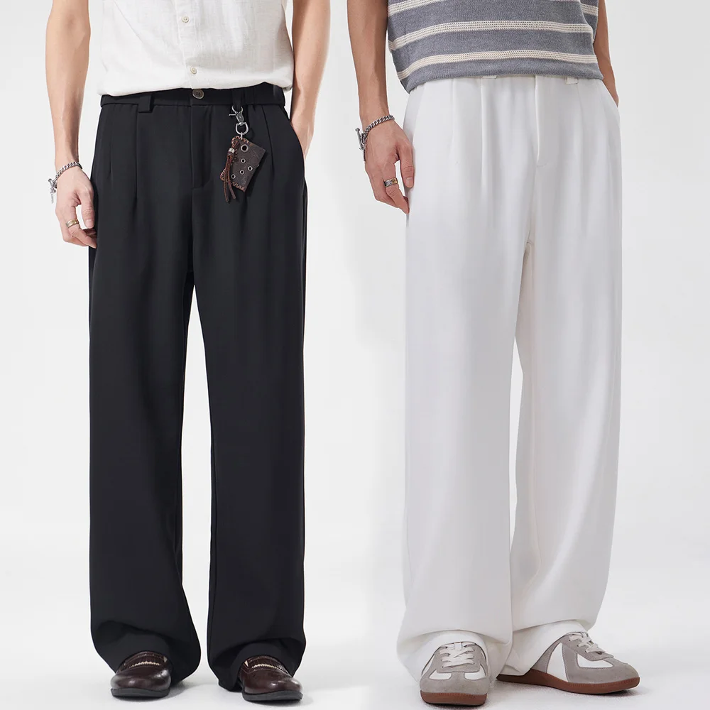 

Men's Straight Loose Casual Wide Leg Suit Pant Male Chic Fashion Streetwear Vintage Long Trousers Black White Drape Fabric Pants