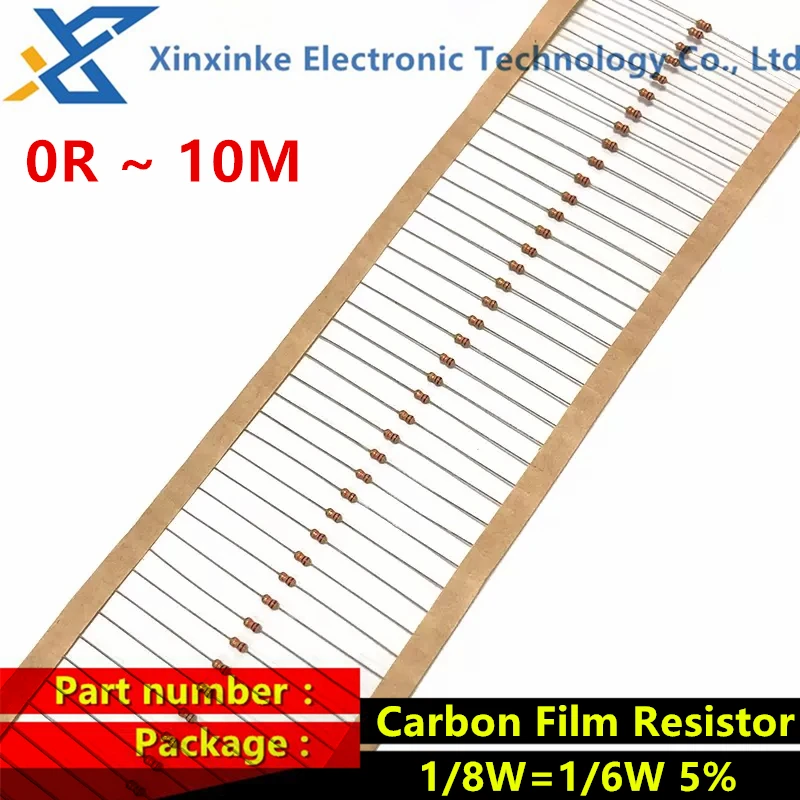 100PCS 1/8W 1/6W 5% Carbon Film Resistors 0.125W 0.1R ~ 10M 100R 220R 330R 1K 10K 22K 47K 100K 100 220 330 1K5 2K2 3K3 4K7 Ohm