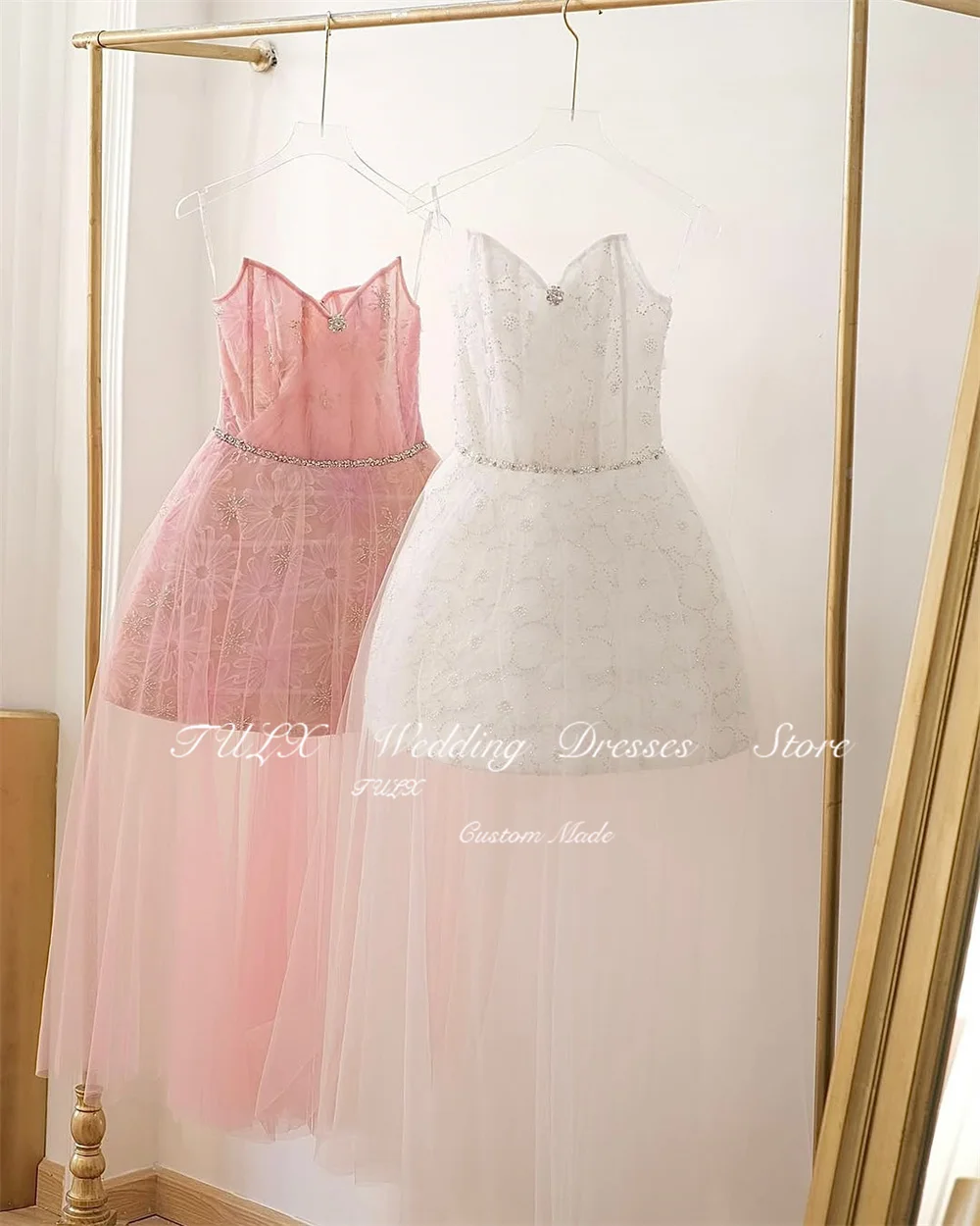 TULX Luxury Sparkly Lace Wedding Dress V Neck Tulle Birthday Party Ankle Length Engagement Party Customized Robe De Mariée 2025