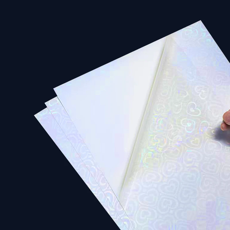 A4 Holographic Vinyl Sticker Paper Transparent  Laser Love Heart PET Adhesive Paper For Inkjet Printer Waterproof Anti-tear DIY