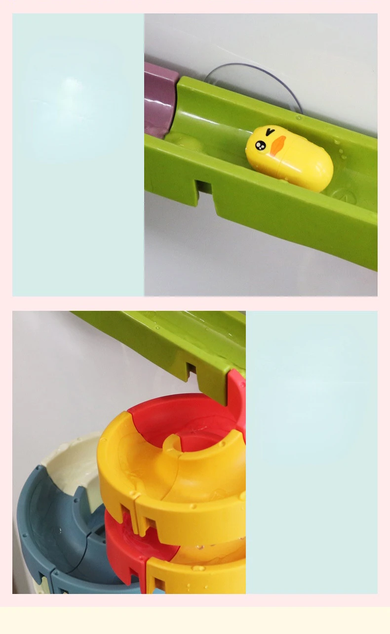 Baby Bath Toy Wall Sunction Cup Track Water Wind-Up Duck Slide Bathroom Assembling Swimming Pool Water Toys For Kids Gifts