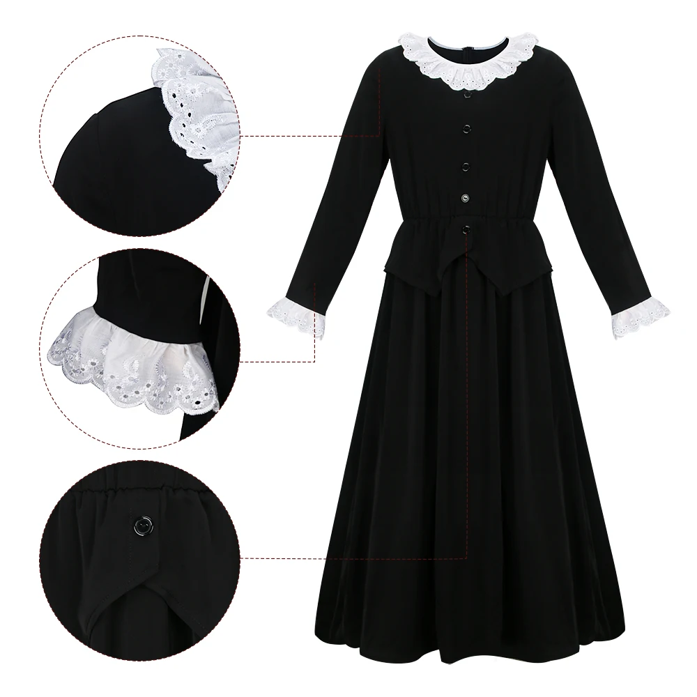 Harriet Tubman Fancy Dress Kids Girl Cosplay Costume Ruffled Doll Collars Black Slave Button Outfit Halloween Suit Takerlama