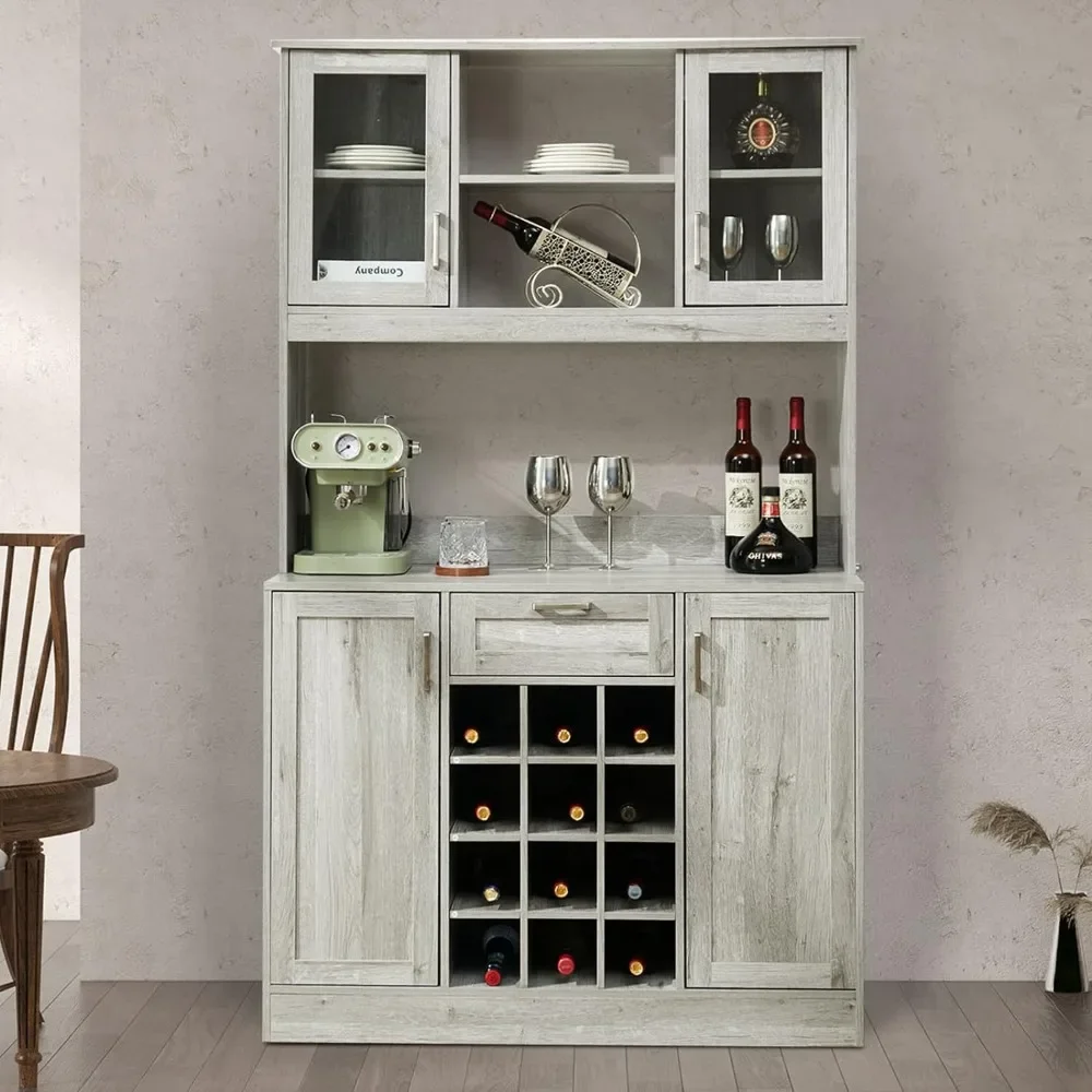 

71" Bar Cabinet, Wine Bar Storage Cabinet Kitchen Cabinet with 12 Wine Bottle Racks for Living Room, Hallway, Kitchen