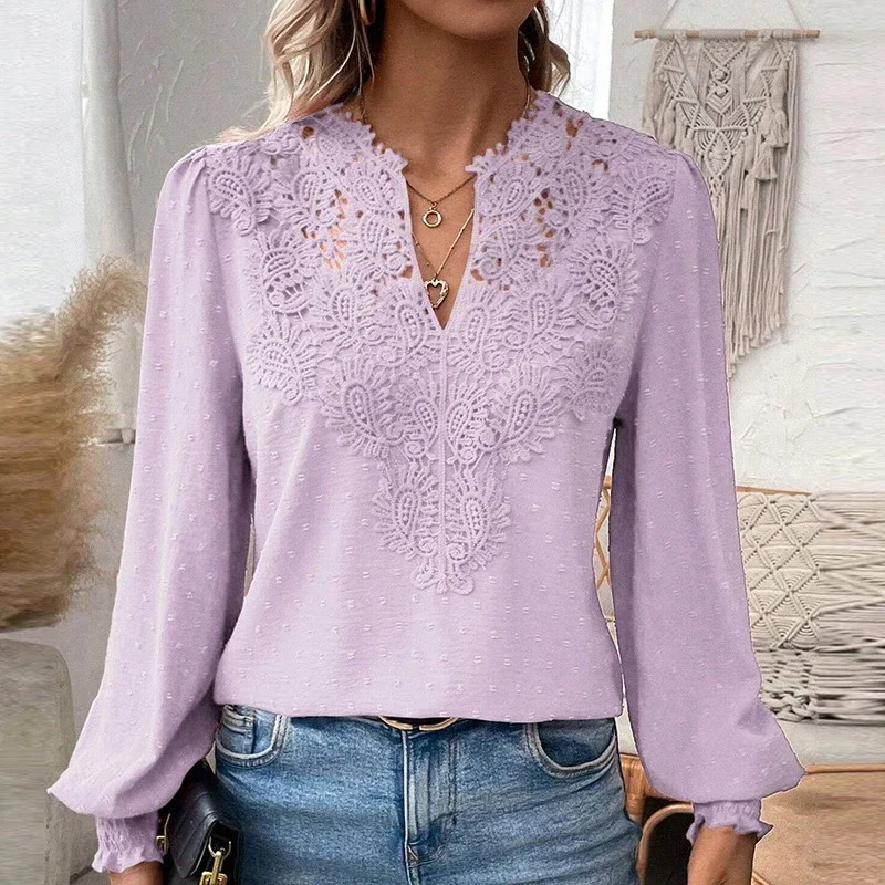 Elegant Women Long Sleeve Blouses Shirts V Neck Loose Office Blouses Tops Autumn Fashion Shirt Pullover