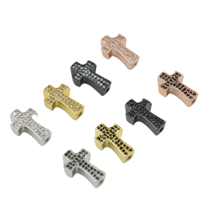 

10 Pcs/lot New Cross Micro Inlaid Zircon Accessories Perforated Bead Bracelet Hand Chain Necklace DIY Jewelry Wholesale