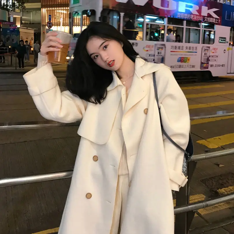 

Brown Trench Women'S Fashionable Raincoat Outerwear Windproof Color Pocket Buttoned Elegant Pleated Printed Design Plus Size