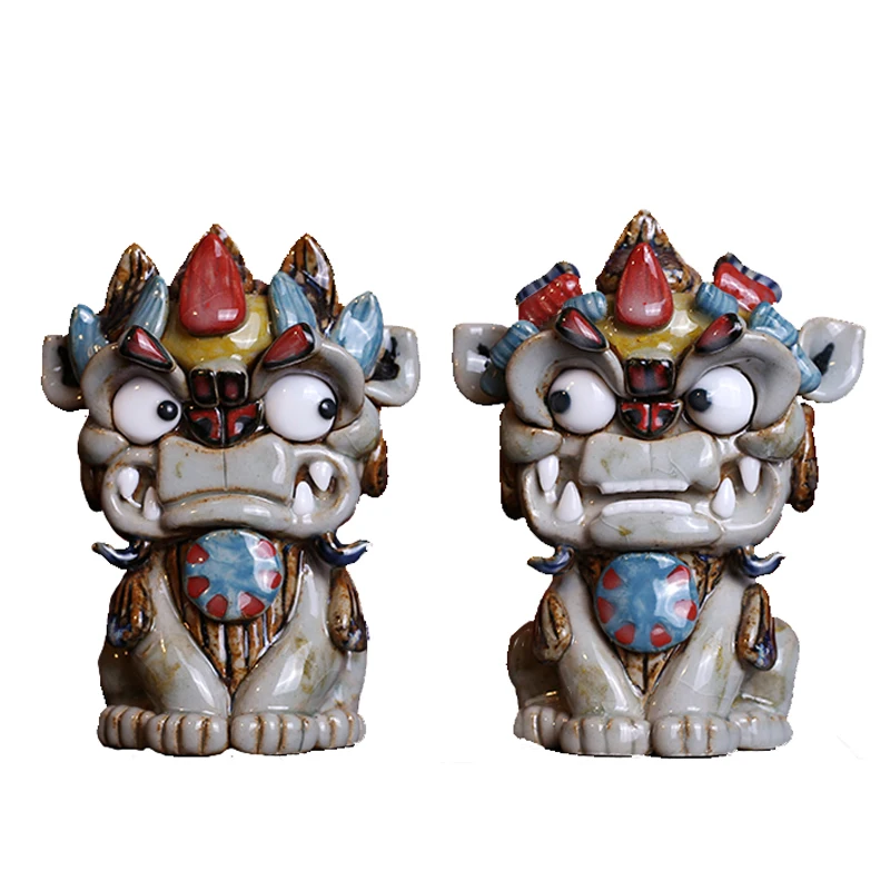 Ceramic Lion Pair of Cute Chinese Ornaments