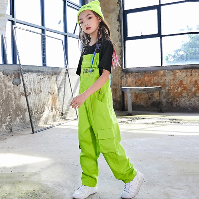 Boys Hip Hop Overalls Girls Cargo Pants Dungaree Jumpsuit Kids Street Dance Romper Clothes Teenage Costume Children Streetwear