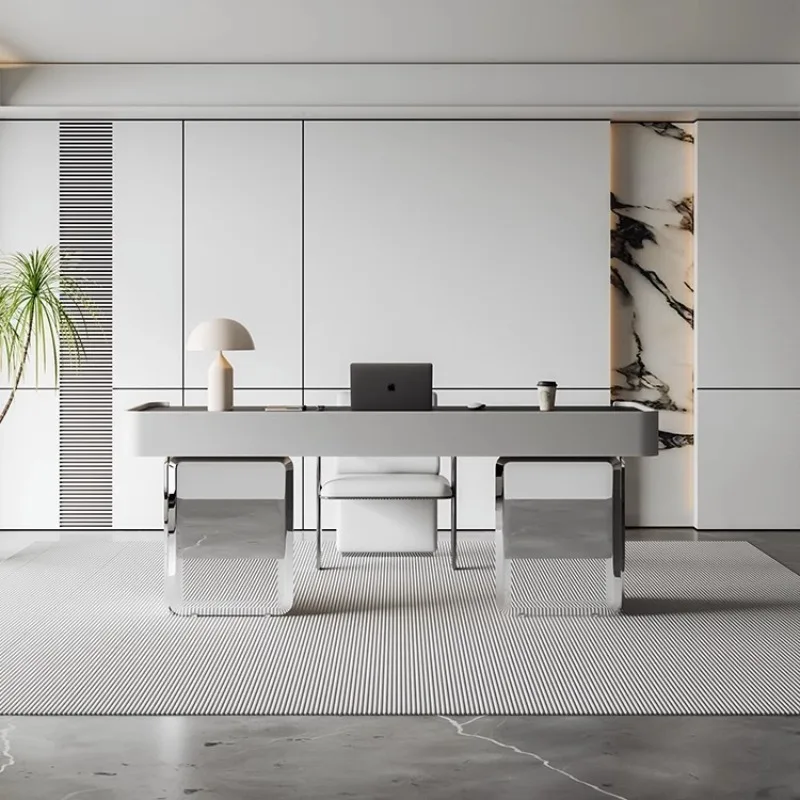 Italian Minimalist Slate Desk Modern Light Luxury Home Office Writing Computer Desk With Drawers And Mirror For Study Room House