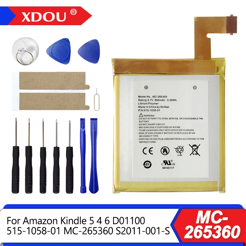 

High Quality Brand-New MC-265360 Battery For Amazon Kindle 5 4 6 D01100 515-1058-01 S2011-001-S + With Free Tools