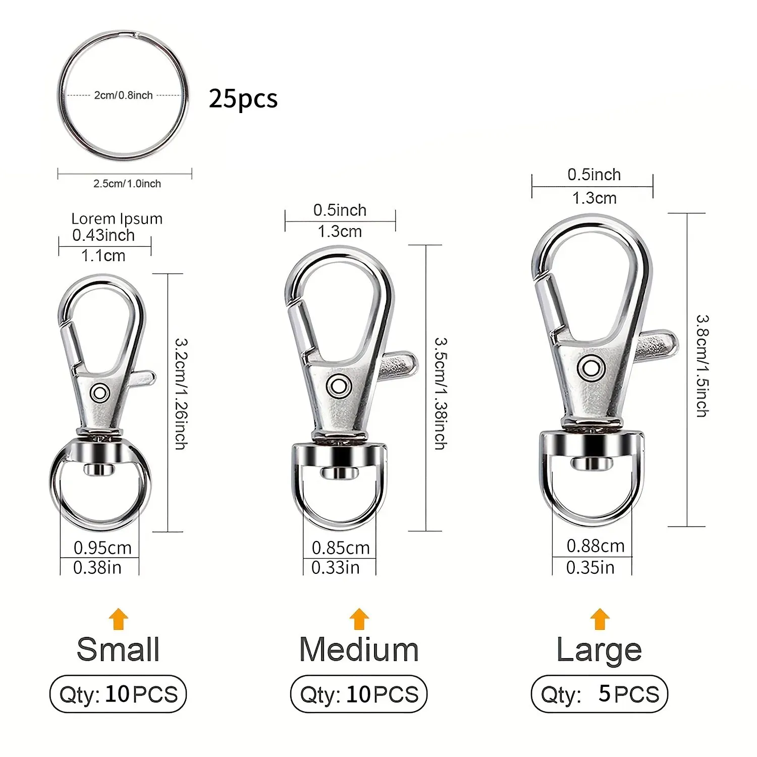 50 Uds. Ganchos giratorios con llaveros, cierres de pinza de langosta giratorios de Metal de primera calidad en tamaños surtidos (grande, mediano, pequeño) para K