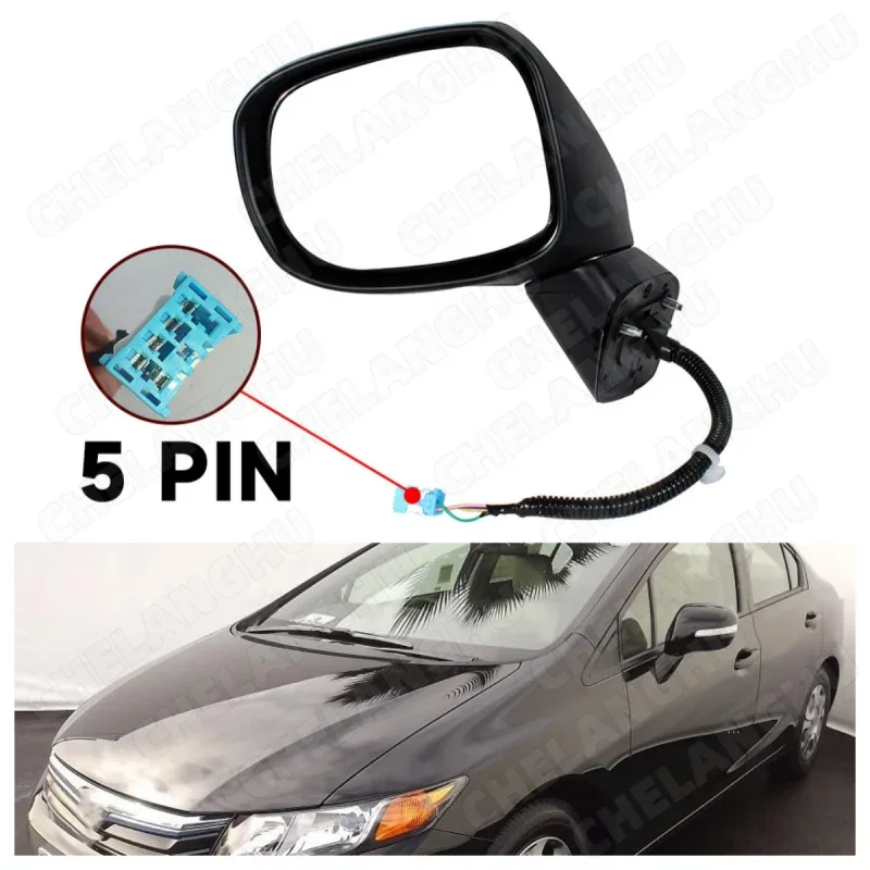 1Pc For Honda Civic 2012 2013 US Version Left Side 5-Pin Power Adjust Black Painted Turn lamp Mirror Assembly