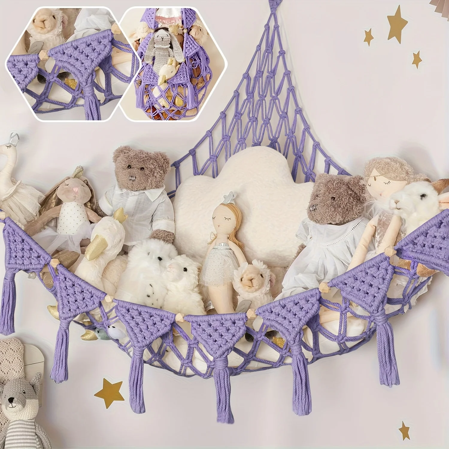 Large Plush Toy Hammock Cute Stuffed Animal Storage Net Bedroom Wall Decoration Baby Doll Storage Hanging Bag