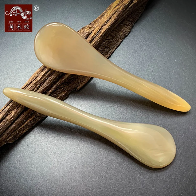 Horned Yak Horn Massage Beauty Stick, Racket-Shaped Scraping Board, Thick and Long