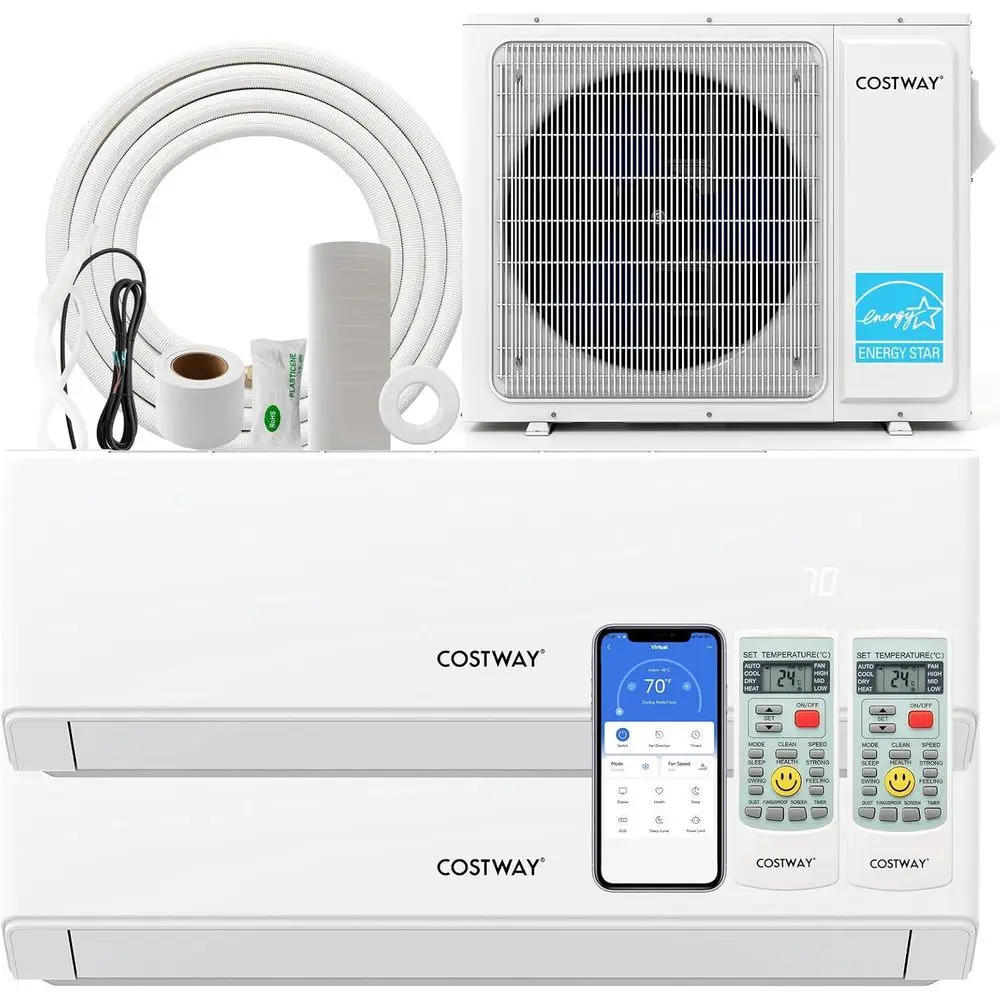 

18k BTU Dual Zone Mini Split AC, 22 SEER, 9000-12000 BTU, 208-230V, Multi-Zone Heat Pump, Energy Star Certified