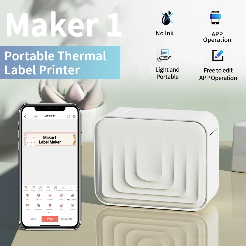 Marklife Thermal Printer M1 Bluetooth Inkless Sticker Label Printer Maker for Office Kitchen School To Gift/Diy Creative/Marking