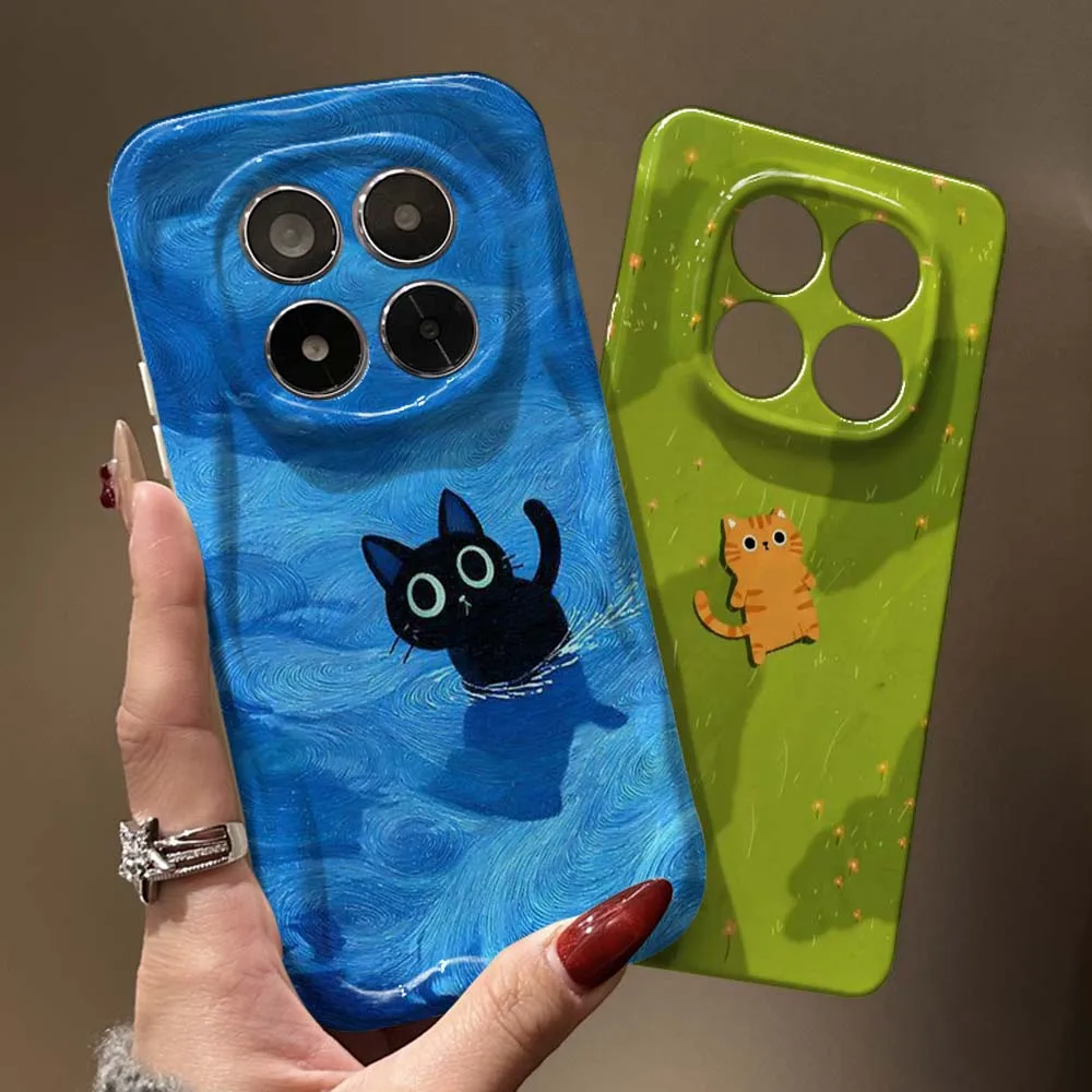 

Cartoon Orange Cat Grass Phone Case For Redmi Note 11 11S 11T 12 12S 12T 13 14 15 SE Pro Plus Speed 5G Wave Oil Film