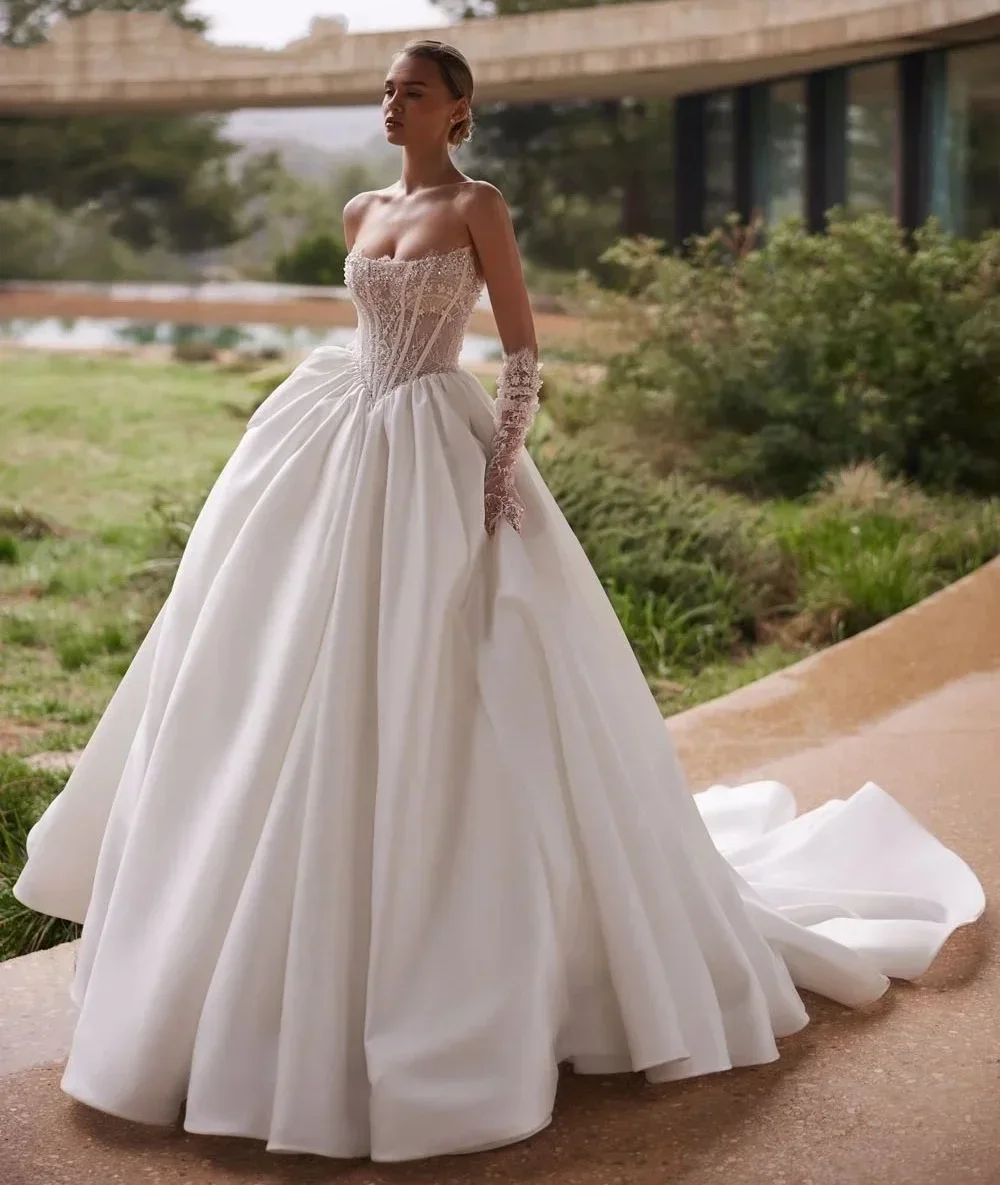 

Elegant A-line Wedding Dress 2026 Strapless Applique Lace Beads Princess Bridal Bride Gowns Mariage Vestidos De Noiva
