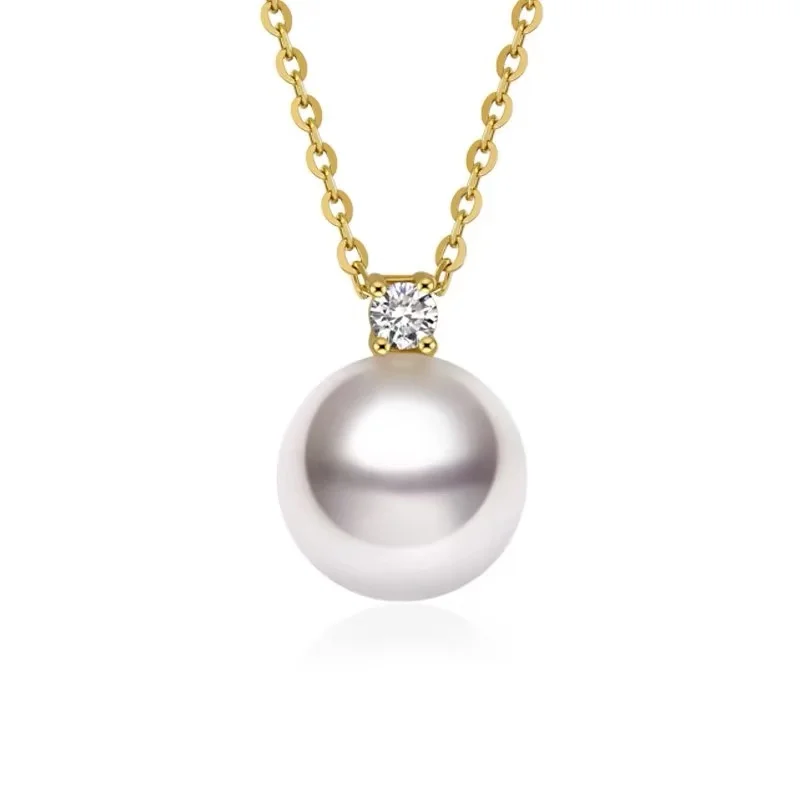 

Genuine 18k Gold Pearl Pendant Woman,Natural Akoya Pearl Pendant 925 Sterling Silver Chain Wife Mother Birthday Gift White
