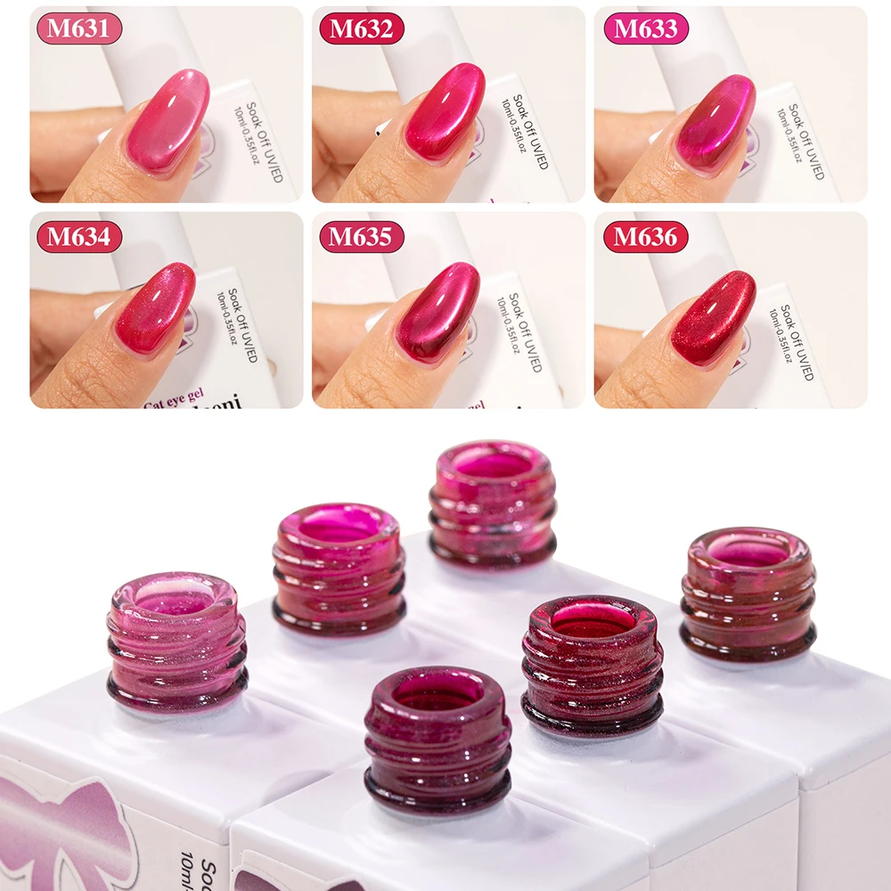 Vendeeni 6 Farben/Set Glasperlen Kristall Katzenaugen-Gel-Nagellack Rosa Rot UV Aushärtbarer Magnetischer Katzenaugen-Gel-Lack mit Display – Detail 4
