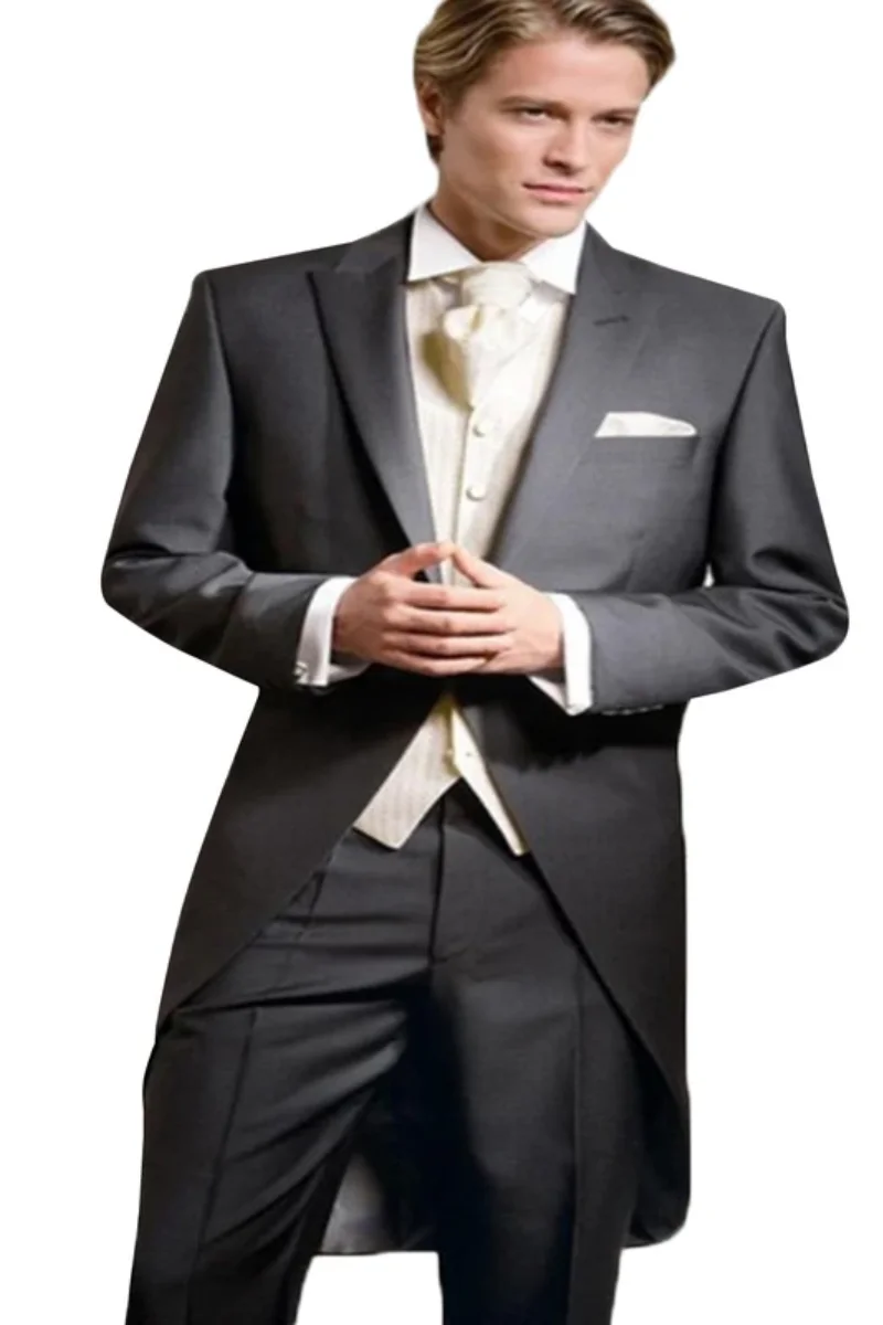 

3 Pieces Formal Black Men's Swallow-Tailed Coat Suit Wedding Groom Tuxedos Prom Party Suit Peak Lapel Jacket Waistcoat Trousers
