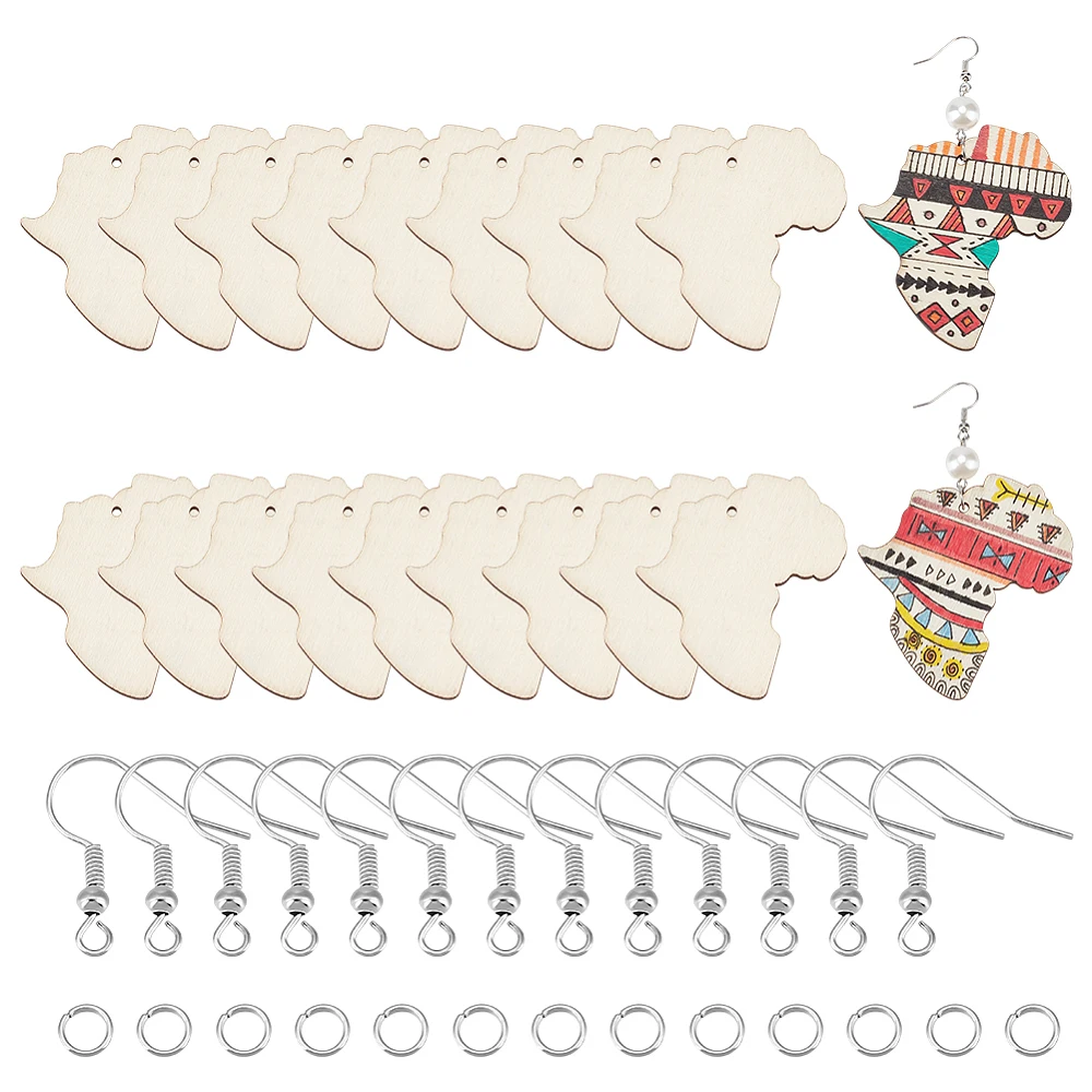 

150pcs Wood Earring Blanks for African Unfinished Africa Shape Earrings with Earring Hooks and Jump Rings for Jewelry Making