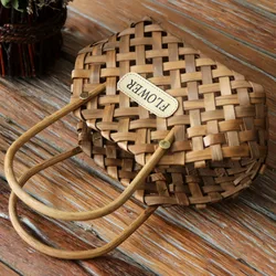 Hand Woven Women bag Pastoral wood chip small flower basket handbag wooden flower arrangement basket handbag