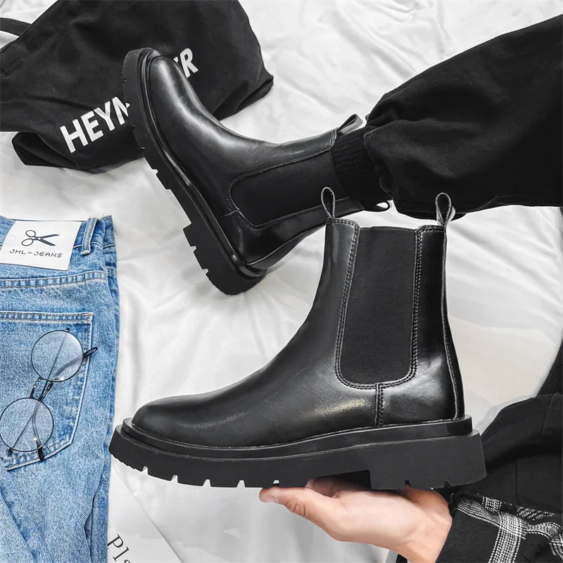 Botas de motociclista Chelsea para hombre, novedad primavera 2026, botas de trabajo de caña alta estilo británico, botas de chimenea, botas de motero.