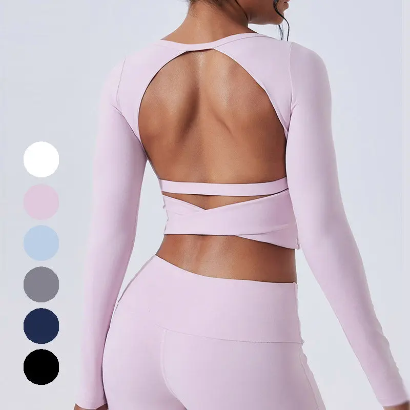 

Женские топы для йоги из ткани с начесом, с длинным рукавом, вырезом на спине и завязками, с подкладкой